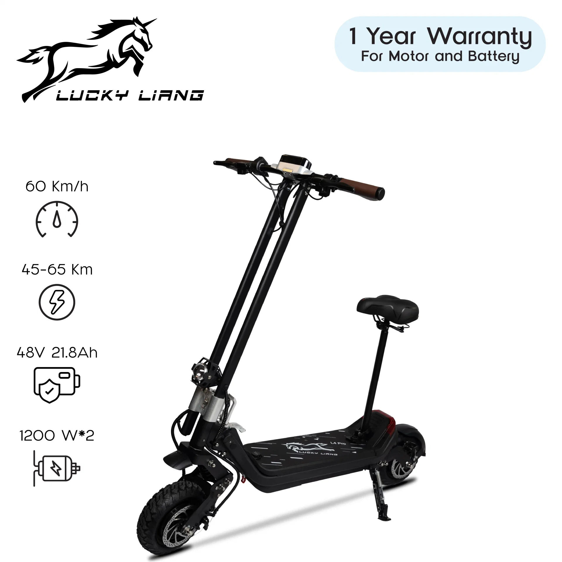 Lucky Liang L4 Pro Electric Scooter – Dual 1200W, 48V 21.8Ah, 65 km Range - Electric scooter product image